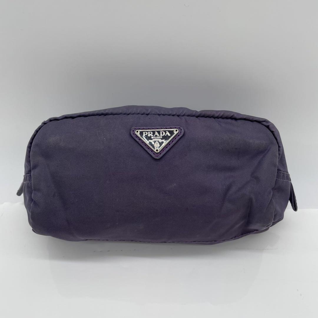 本物保証★★PRADA 三角ロゴ TESSUTO ナイロン ポーチ 送料込み PRADA プラダ 三角ロゴ パープル ナイロン ポーチ レディース