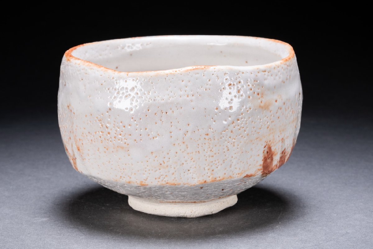 ♥美濃焼 茶碗 無銘 骨董品 善古堂】美濃・志野焼 在銘 志野茶碗 茶煎道具 直入識箱 共布 真