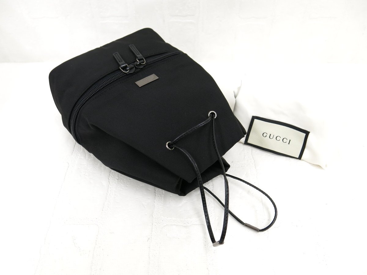 GUCCI ロゴ 巾着 ハンドバッグ ◇超美品◇GUCCI グッチ◇ロゴプレート◇ナイロン カーフ レザー
