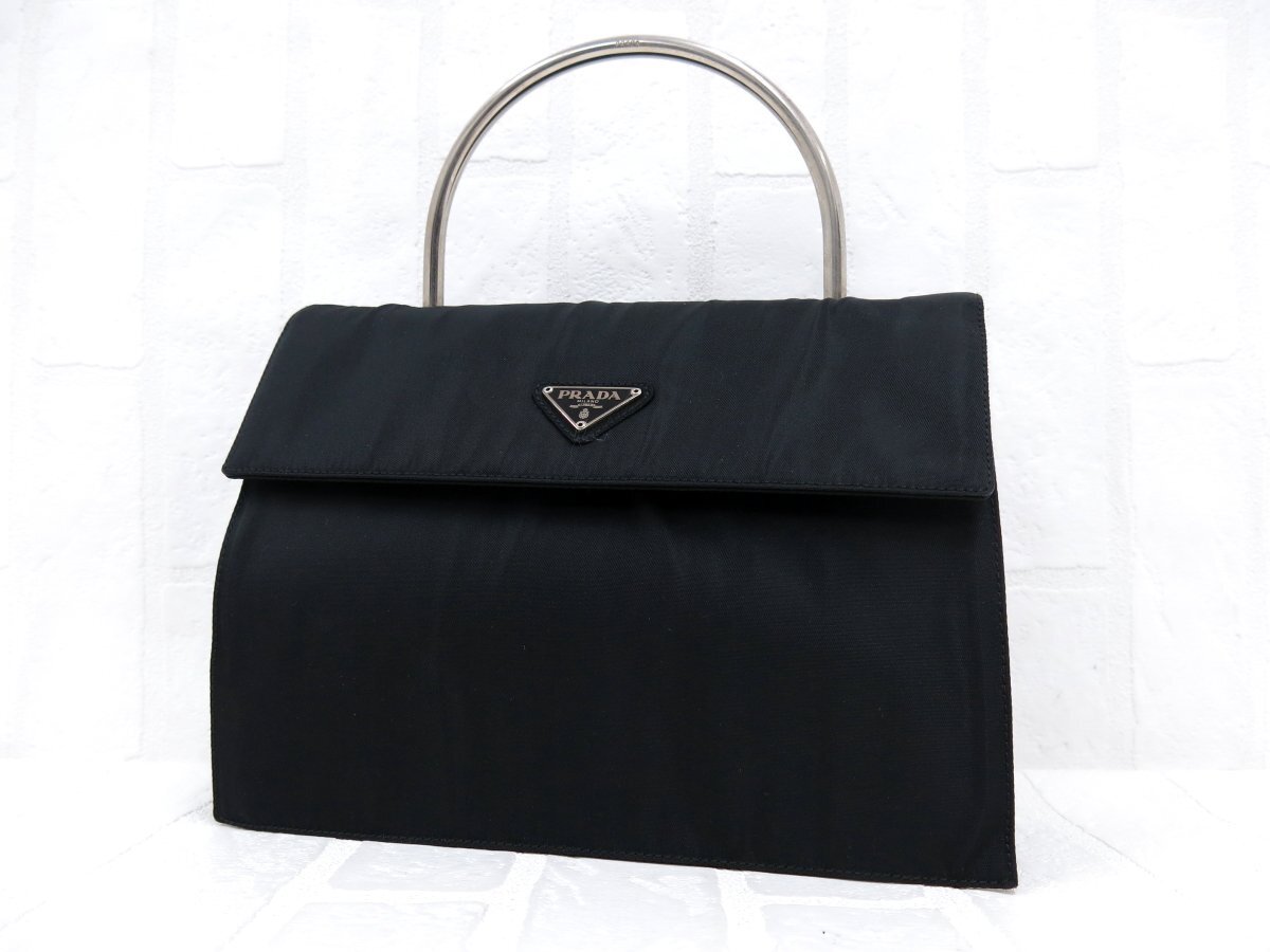 Eiko プラダ ハンドバッグ メタルハンドル 三角プレート ヴィンテージ ◇超美品◇PRADA プラダ◇三角ロゴプレート メタルハンドル