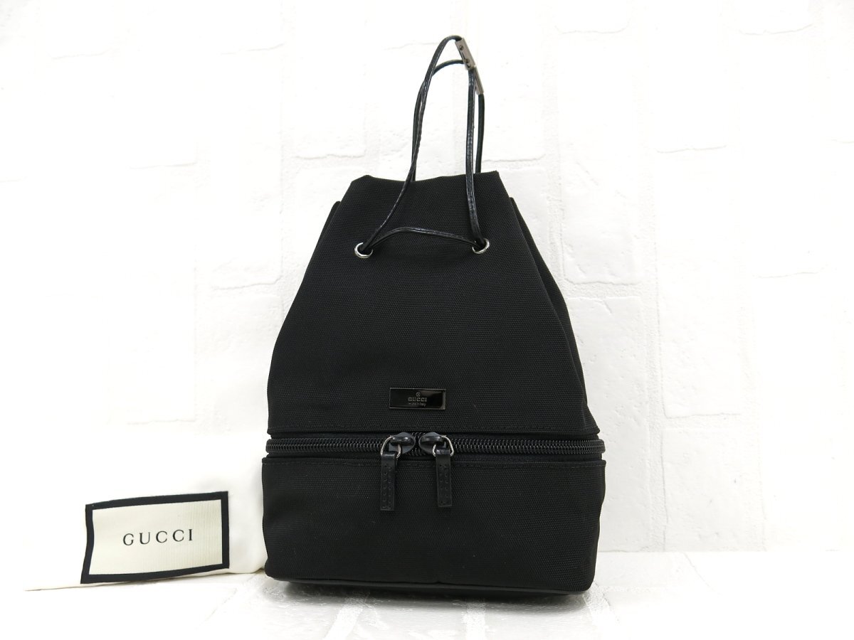 ✨GUCCI✨ハンドバッグ ロゴプレート ブラック レザー ◇超美品◇GUCCI グッチ◇ロゴプレート◇ナイロン カーフ レザー