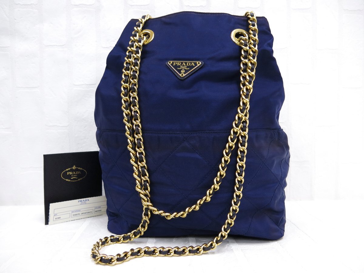 ★PRADA★ Re-Nylon キルティング バケット チェーンショルダー ◇美品◇PRADA プラダ◇キルティング ポコノナイロン◇チェーン