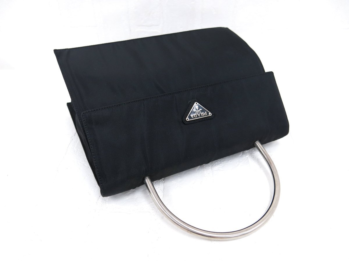 Eiko プラダ ハンドバッグ メタルハンドル 三角プレート ヴィンテージ ◇超美品◇PRADA プラダ◇三角ロゴプレート メタルハンドル
