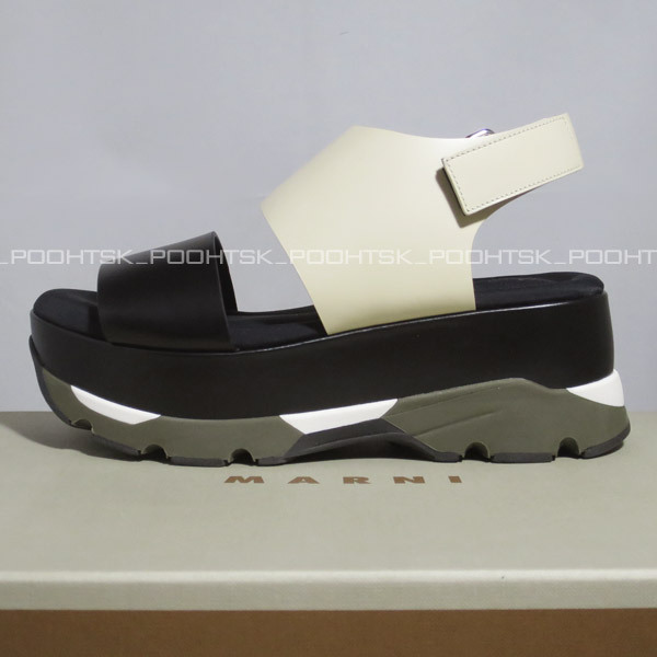 MARNI マルニ カラーブロック プラットフォーム フラットフォーム ネオプレン ソール スニーカー サンダル37アラバスター ブラック_画像3