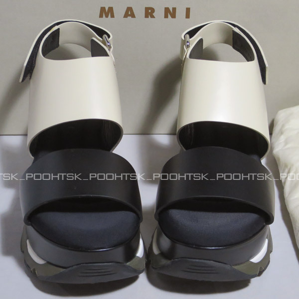 MARNI マルニ カラーブロック プラットフォーム フラットフォーム ネオプレン ソール スニーカー サンダル37アラバスター ブラック_画像5