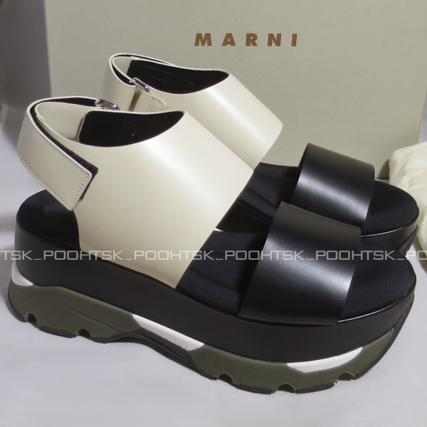 MARNI マルニ カラーブロック プラットフォーム フラットフォーム ネオプレン ソール スニーカー サンダル37アラバスター ブラック_画像4