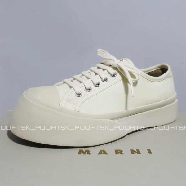 MARNI マルニ PABLO レースアップ キャンバス ロゴ ラバーソール スニーカー シューズ37ナチュラル アイボリー_画像10