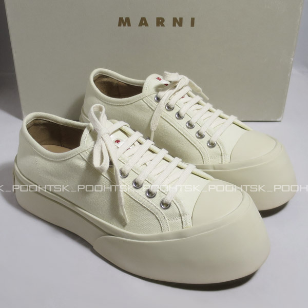MARNI マルニ PABLO レースアップ キャンバス ロゴ ラバーソール スニーカー シューズ37ナチュラル アイボリー_画像3