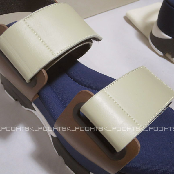 MARNI マルニ カラーブロック レザー ベルクロ スライド プラットフォーム ネオプレン ウェッジ ソール スニーカー サンダル37ネイビー_画像7