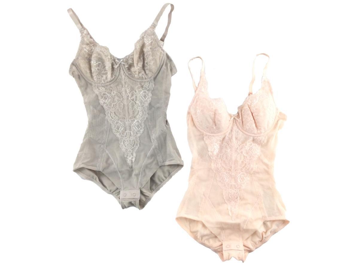 ボディスーツ ミディアムタイプ ソフトワイヤー入り 色違い2枚組 A70/M 補正下着 グレイッシュブラウン・スカロップシェル_画像1