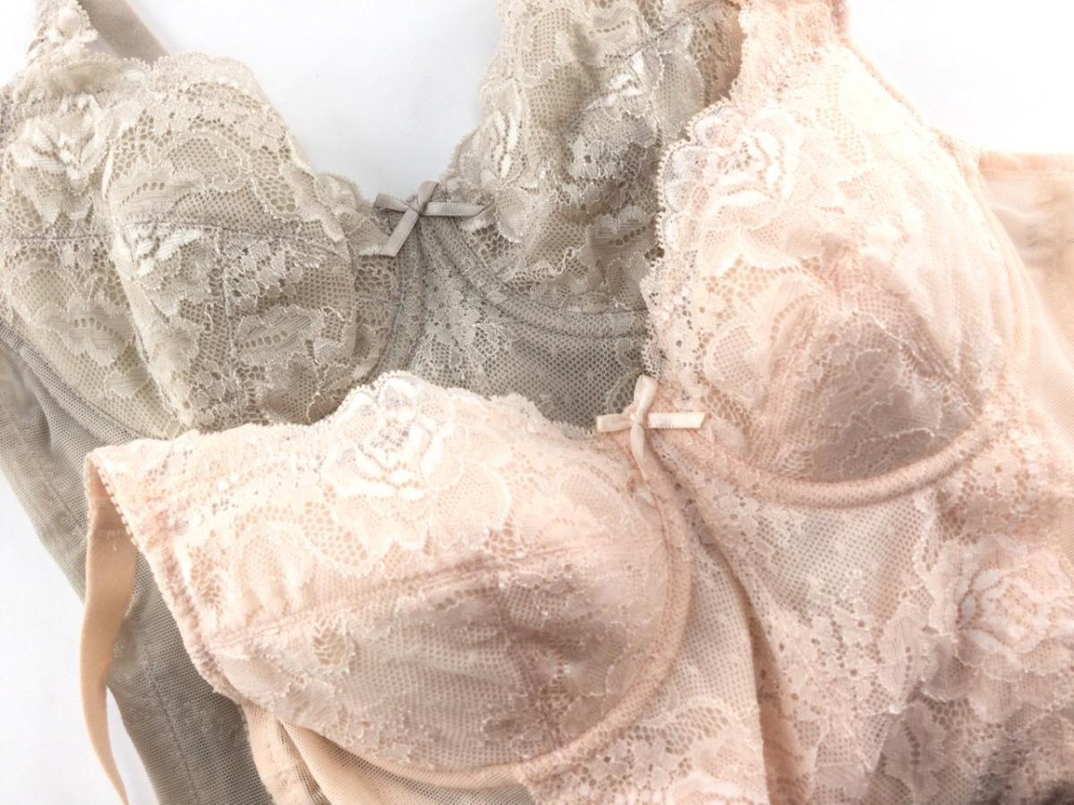 ボディスーツ ミディアムタイプ ソフトワイヤー入り 色違い2枚組 A70/M 補正下着 グレイッシュブラウン・スカロップシェル_画像2