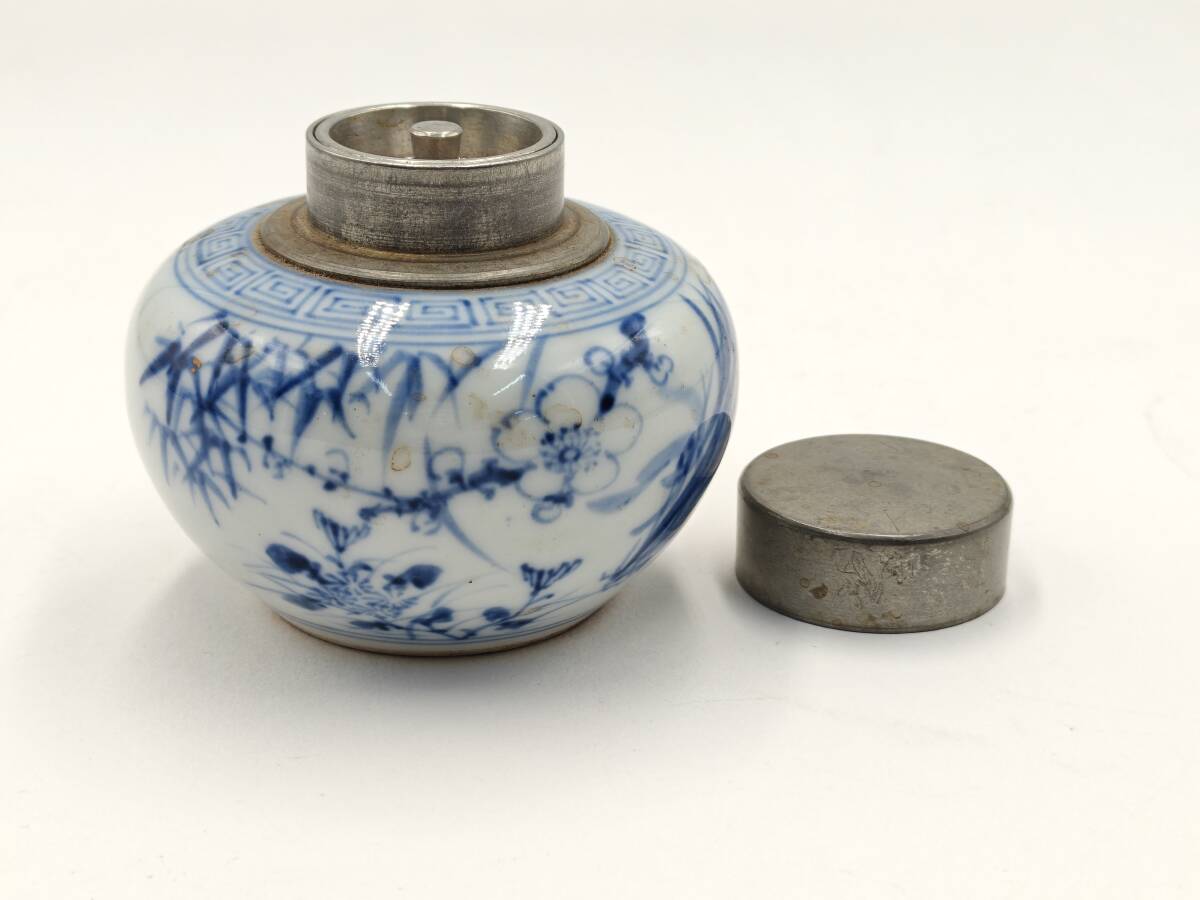 茶入 茶器 茶入れ 煎茶道具 骨董 茶道具 錫蓋 錫蓋茶入 茶壺 煎茶道具 骨董品 時代物(施釉陶)|売買された