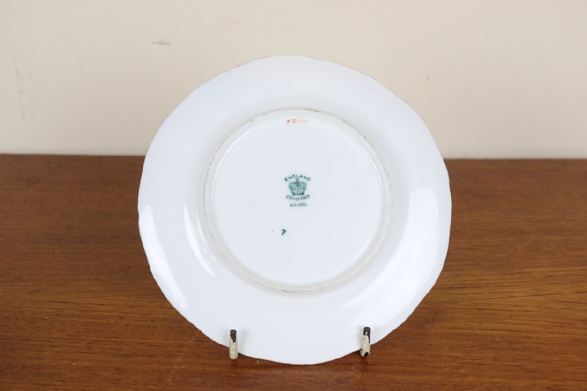 コールポート　バットウィング　プレート13.5cm　小皿　レア　デュオ　イギリス Coalport　コバルト　花柄　アンティーク　た149-2