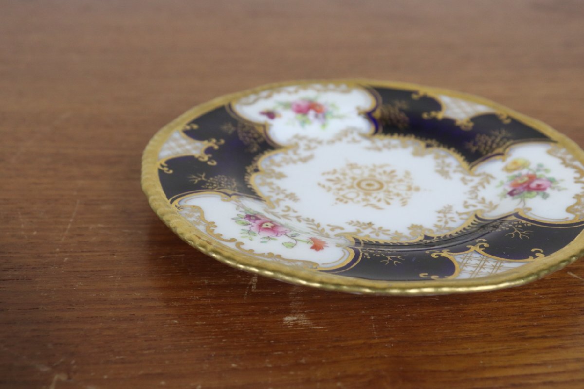 コールポート　バットウィング　プレート13.5cm　小皿　レア　デュオ　イギリス Coalport　コバルト　花柄　アンティーク　た149-2