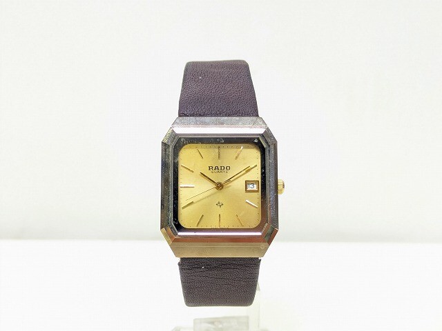 HH2620-N37-3655◎ RADO ラドー 129.95173 ゴールド文字盤 デイト メンズ クオーツ 腕時計 現状品2◎