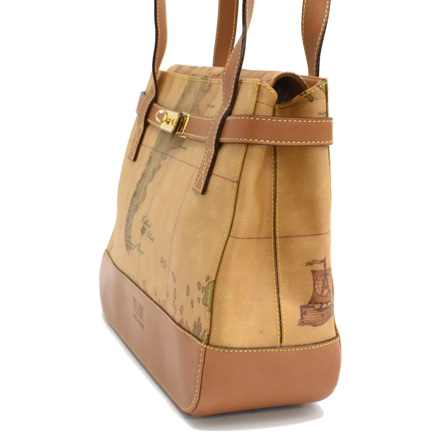  Prima Classe сумка на плечо geo Classic карта рисунок PVC парусина кожа Camel Brown PRIMA CLASSE