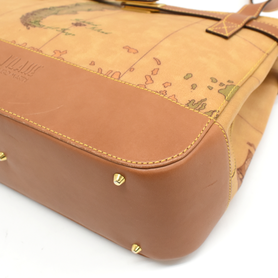  Prima Classe сумка на плечо geo Classic карта рисунок PVC парусина кожа Camel Brown PRIMA CLASSE