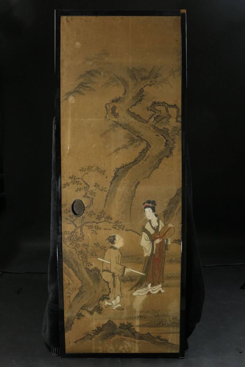 LIG】雪渓立峰書 人物図襖絵 全4点 日本画 時代建具