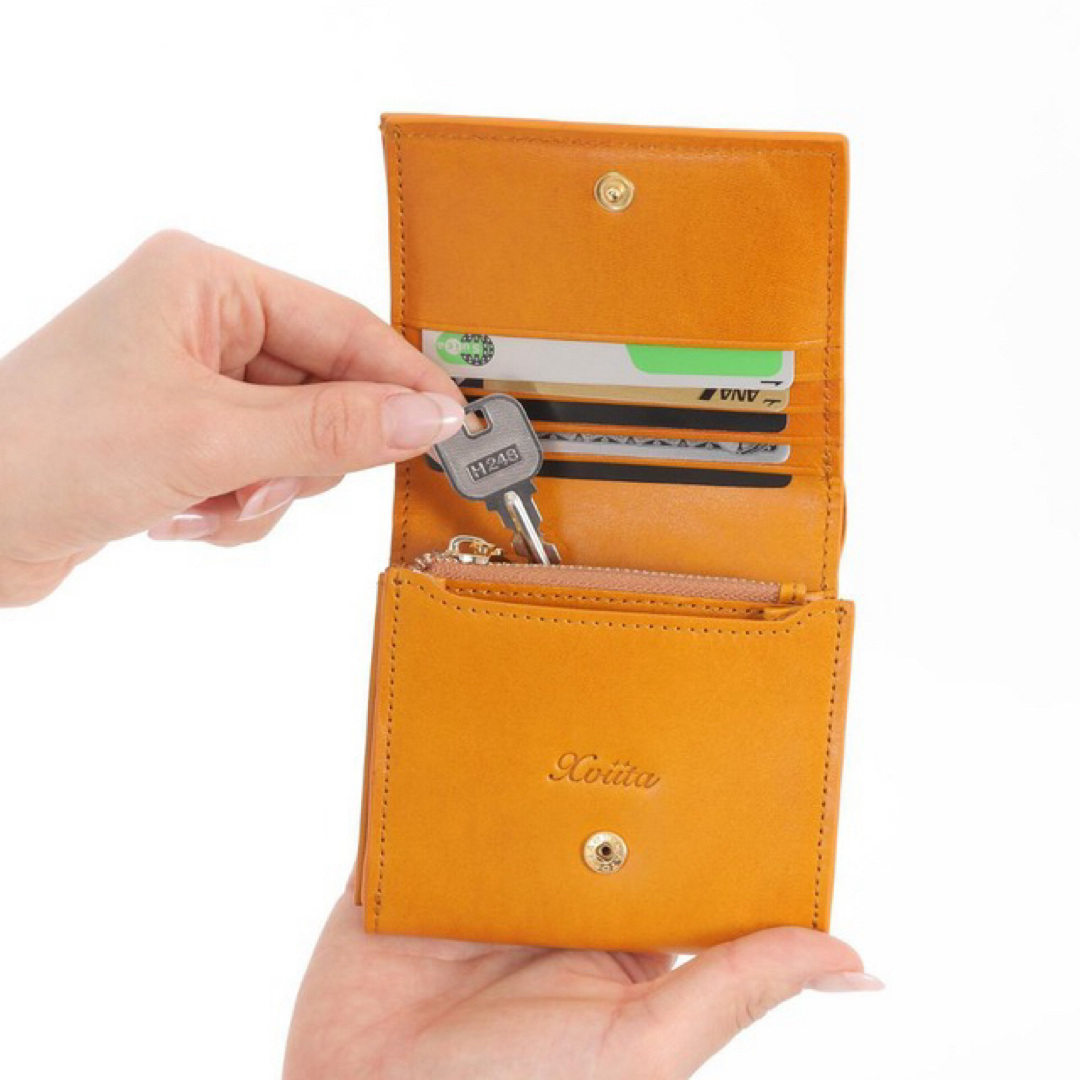 新品 未使用 メンズ 男性 二つ折り財布 コンパクト スキミング 防止 カード 革 小銭入れ オレンジ イタリアンレザー 高級 お洒落 ビジネス_画像3