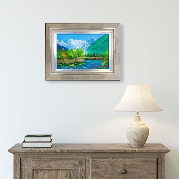 油彩画 小林幸三「河童橋」 SM号 額入り 油絵 小さい絵 風景画