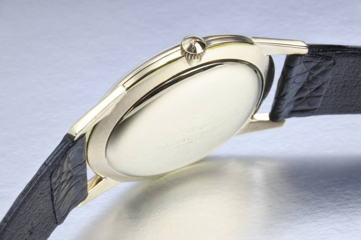 当時薄型限界国産高級モデル*1962年製SEIKO(SEIKOSHA)セイコー ライナー SD文字盤14K 総金張 23石手巻紳士腕時計 鰐革ベルト 国産名機_画像4