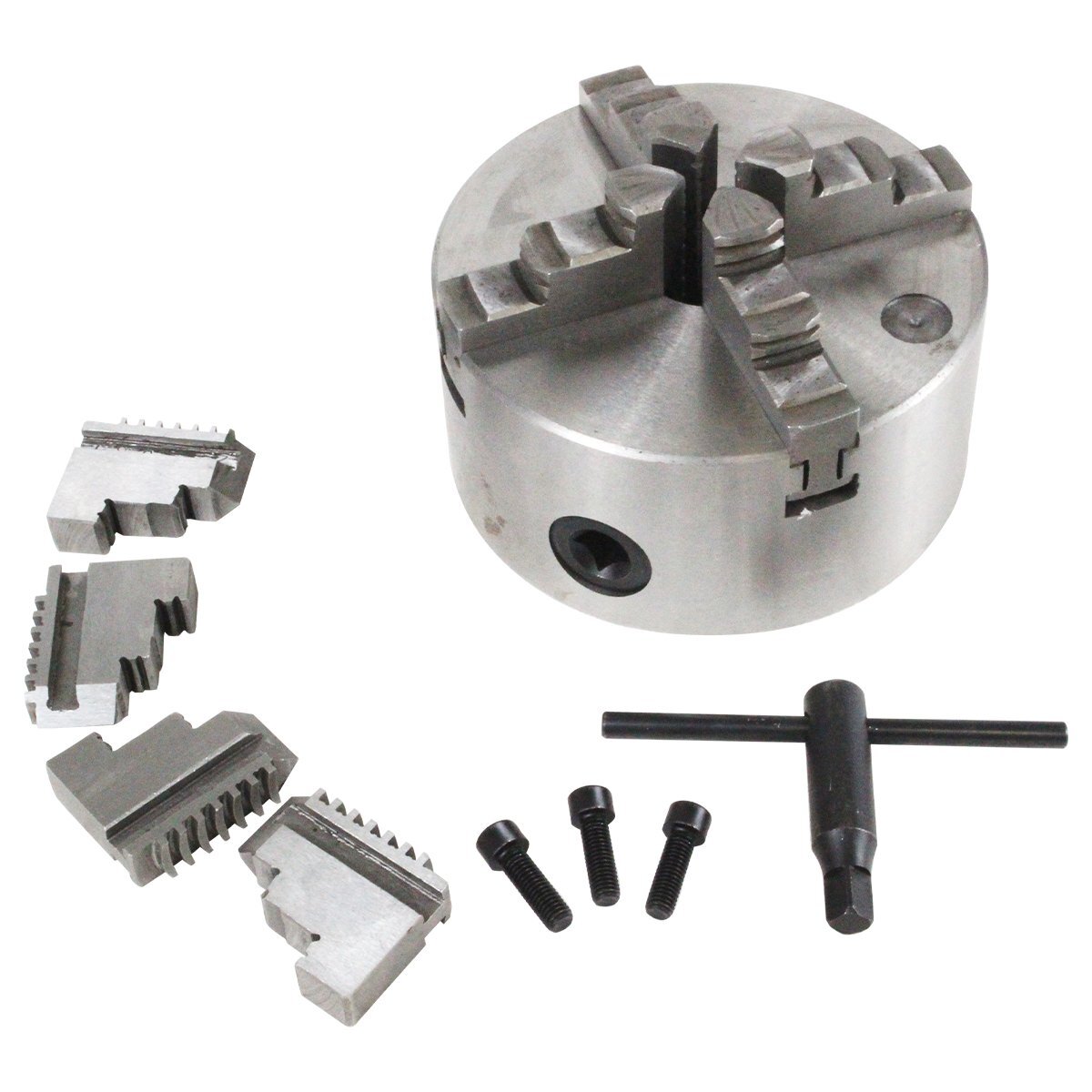 【送料無料】4爪 旋盤チャック スクロールチャック ハンドル付き フライス盤 切削工具 φ 100mm 内爪 外爪 旋盤 卓上旋盤 小型 旋盤