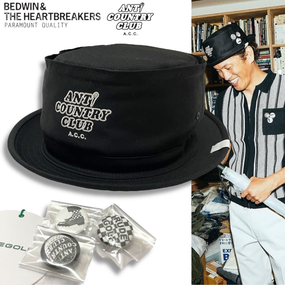 ANTi COUNTRY CLUB × BEDWINコラボ ハット 黒F 34 新品 国内正規品 ANTi COUNTRY CLUB × BEDWIN アンタイ