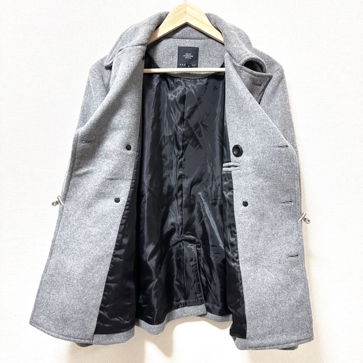 定番人気！【RAGEBLUE】レイジブルー ピーコート Pコート メルトン ウール ショート丈 アウター 通勤 通学 グレー メンズ サイズM/Y34533SS_画像3