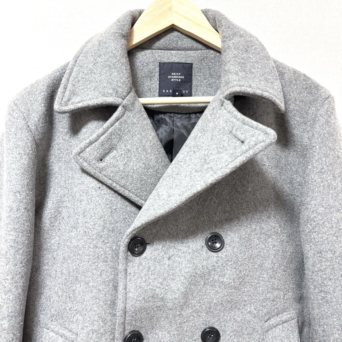 定番人気！【RAGEBLUE】レイジブルー ピーコート Pコート メルトン ウール ショート丈 アウター 通勤 通学 グレー メンズ サイズM/Y34533SS_画像4