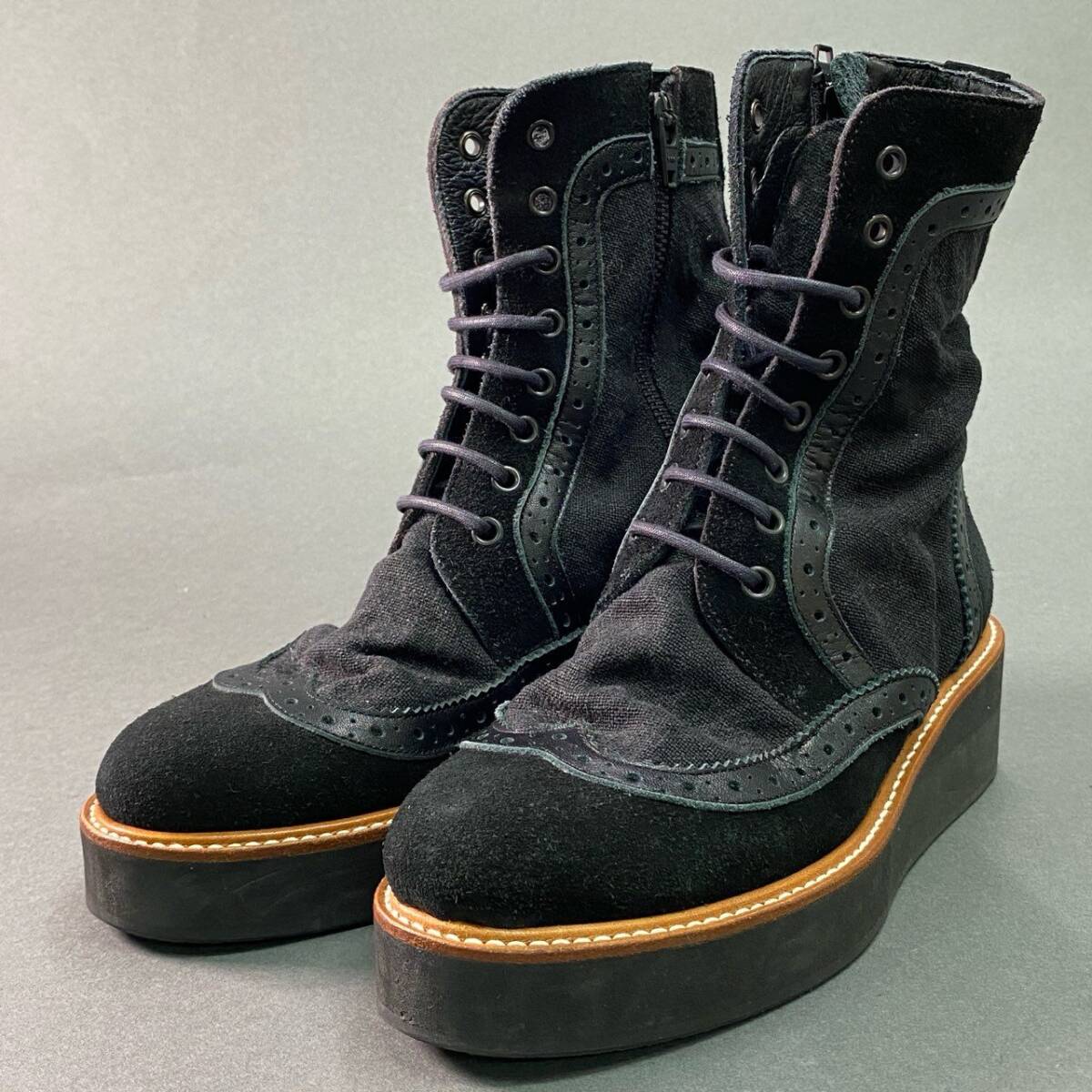 3f27 《美品》 Y's ワイズ レースアップブーツ 1 ブラック Yohji Yamamoto ヨウジヤマモト シューズ 厚底_画像1