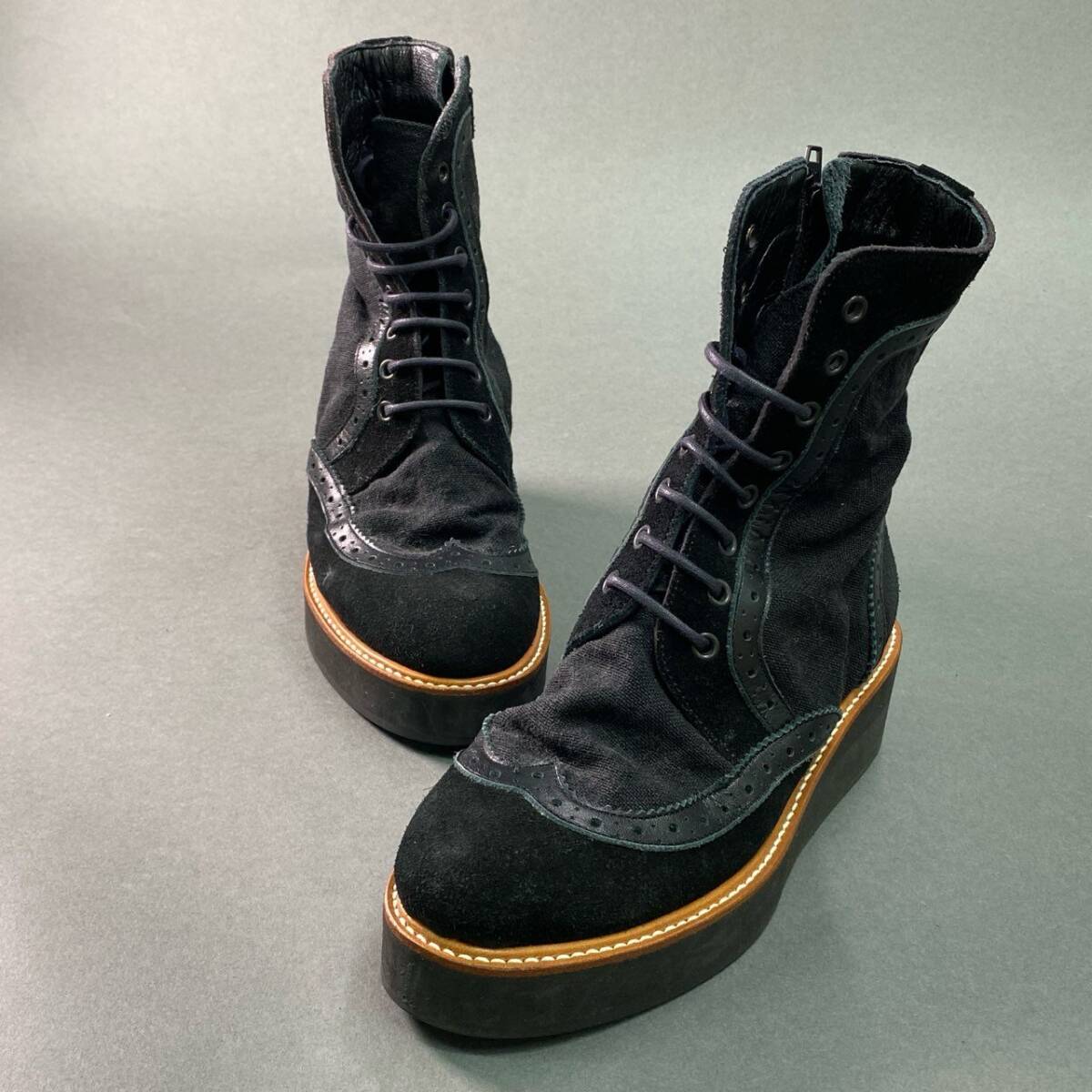 3f27 《美品》 Y's ワイズ レースアップブーツ 1 ブラック Yohji Yamamoto ヨウジヤマモト シューズ 厚底_画像2