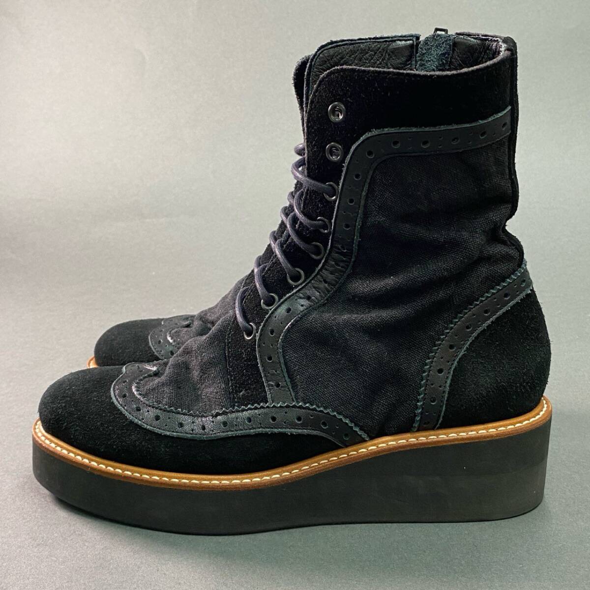 3f27 《美品》 Y's ワイズ レースアップブーツ 1 ブラック Yohji Yamamoto ヨウジヤマモト シューズ 厚底_画像3
