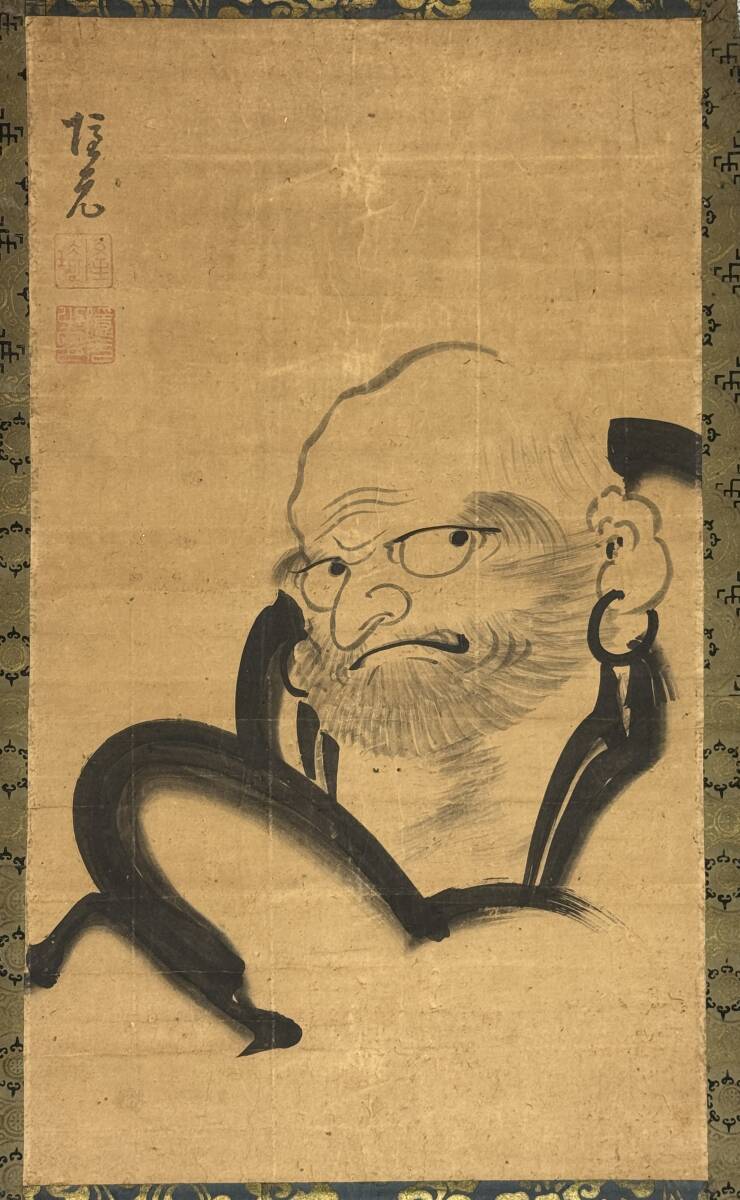 隠元隆琦禅師画達摩大師　まくり　59×35cm　日本黄檗宗開祖　福建省福州府福清県出身　中国明末清初の仏教僧