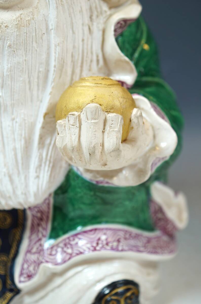 ■壱■三代 三浦竹泉(三浦竹軒) 倣仁阿弥翁意【寿星】金彩色絵 共箱 二重箱 本体高さ29cm 重さ 3000g 美術品 真作保証■_画像8