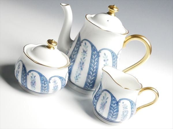 大倉陶園 高級シリーズ 呉須 正倉院 ポット＆シュガー＆クリーマー 計3点セット k742