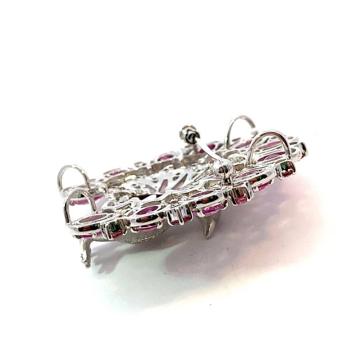 23193 クジャク ペンダント ブローチ ピンクサファイヤ 6.28ct ダイヤモンド ホワイトゴールド 18.3g_画像4