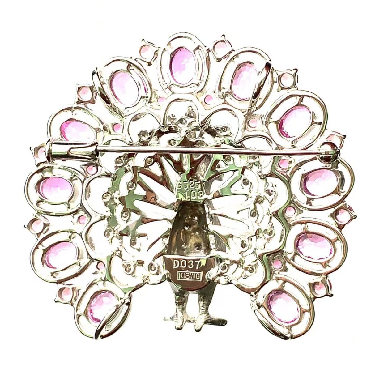 23193 クジャク ペンダント ブローチ ピンクサファイヤ 6.28ct ダイヤモンド ホワイトゴールド 18.3g_画像2
