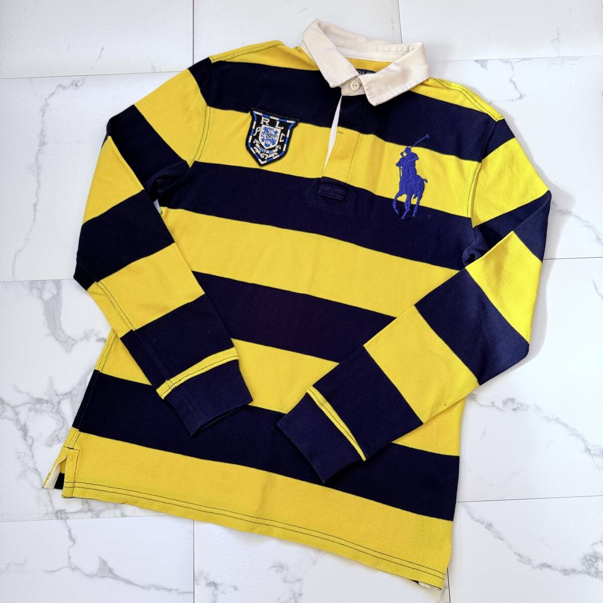 POLO ポロラルフローレン ポニー刺繍 長袖ポロシャツ ラガーシャツ L 黄色 POLO RALPH LAUREN ポロ ラルフローレン ビッグポニー