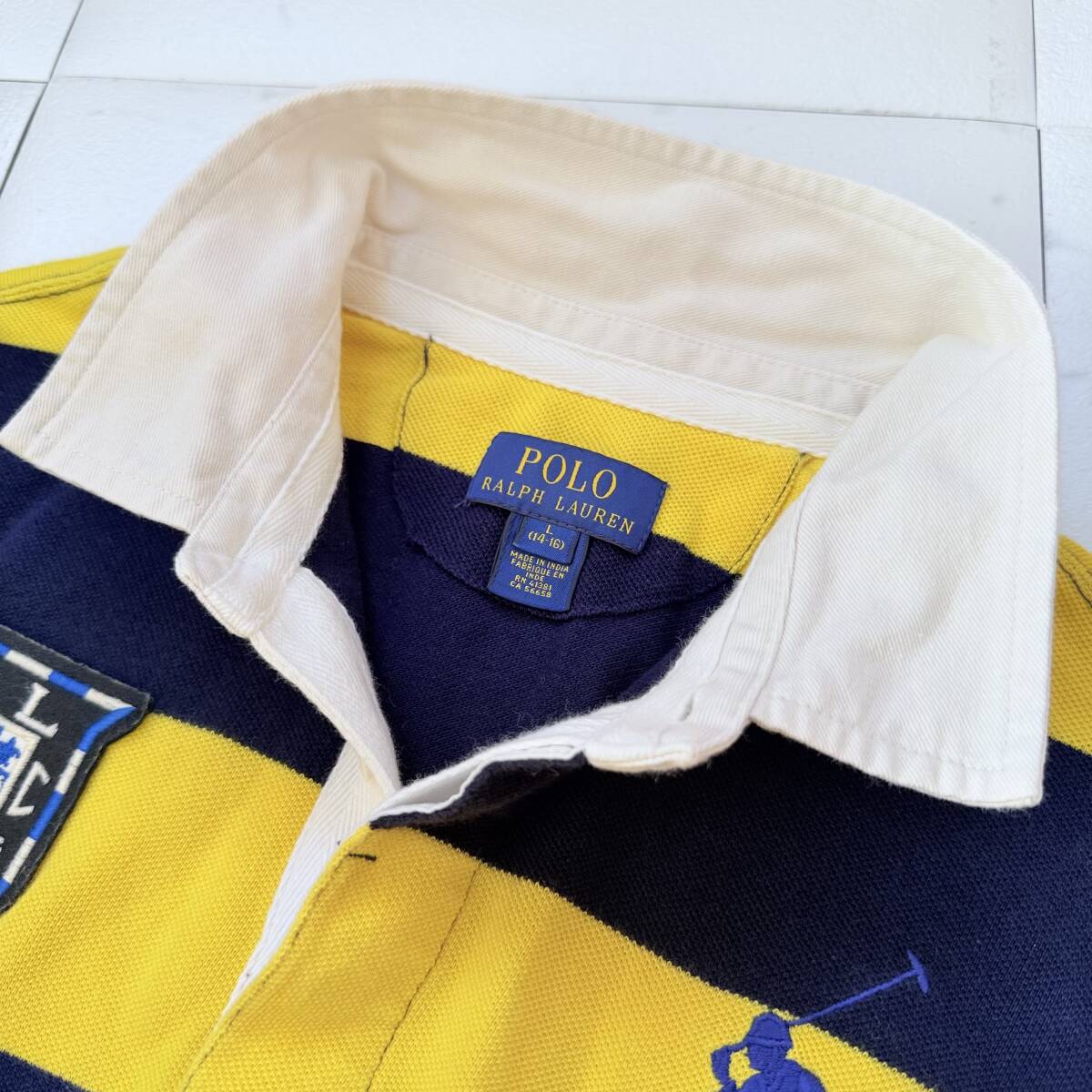POLO ポロラルフローレン ポニー刺繍 長袖ポロシャツ ラガーシャツ L 黄色 POLO RALPH LAUREN ポロ ラルフローレン ビッグポニー