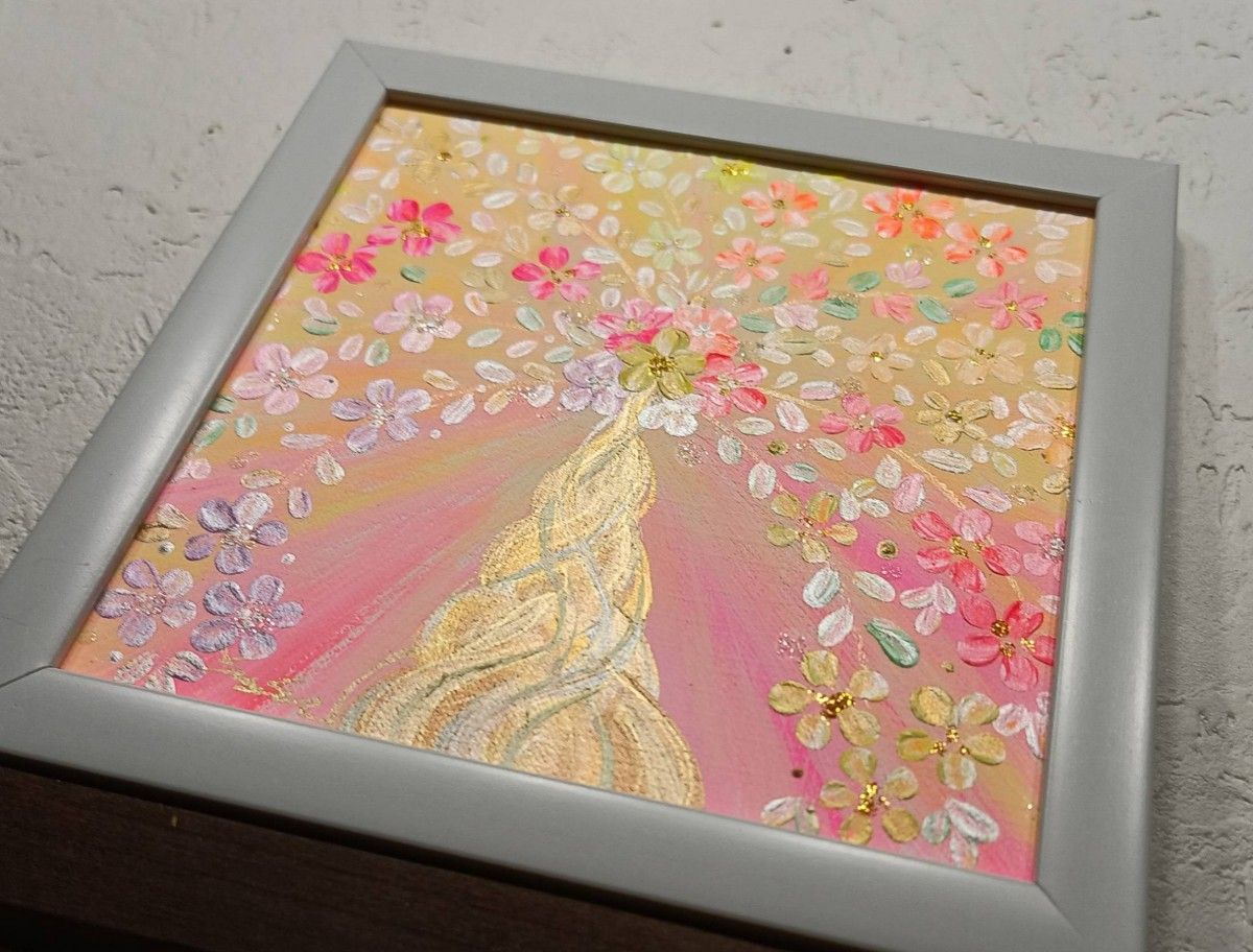 ふーか月と金の幸せの木と虹とピアノ開運絵画原画 風水開運絵画 幸せの木 金のなる木 恋愛運 愛情 金運 仕事運