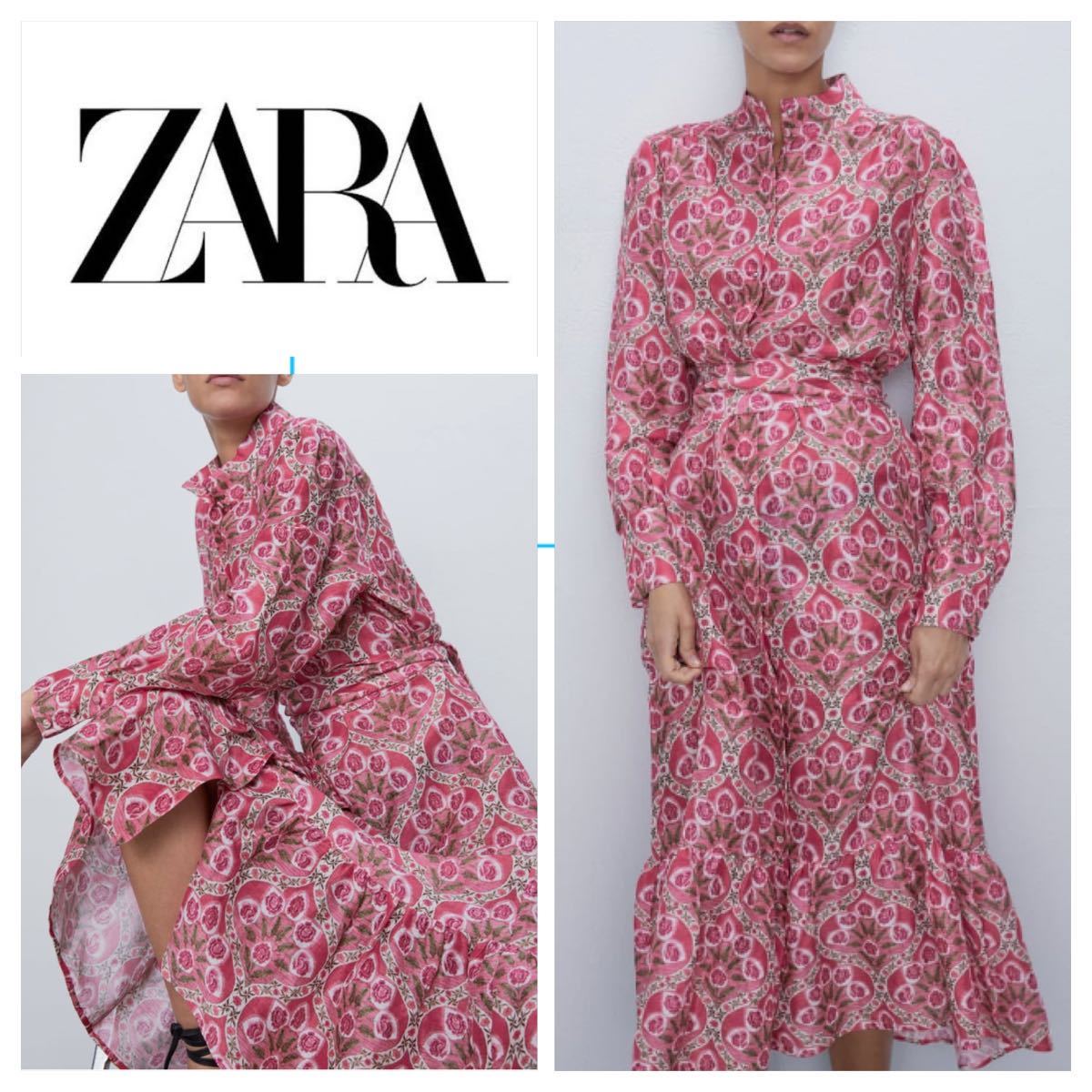 ヤフオク 新品 Zara ロングワンピース 花柄 バラ柄 プリン