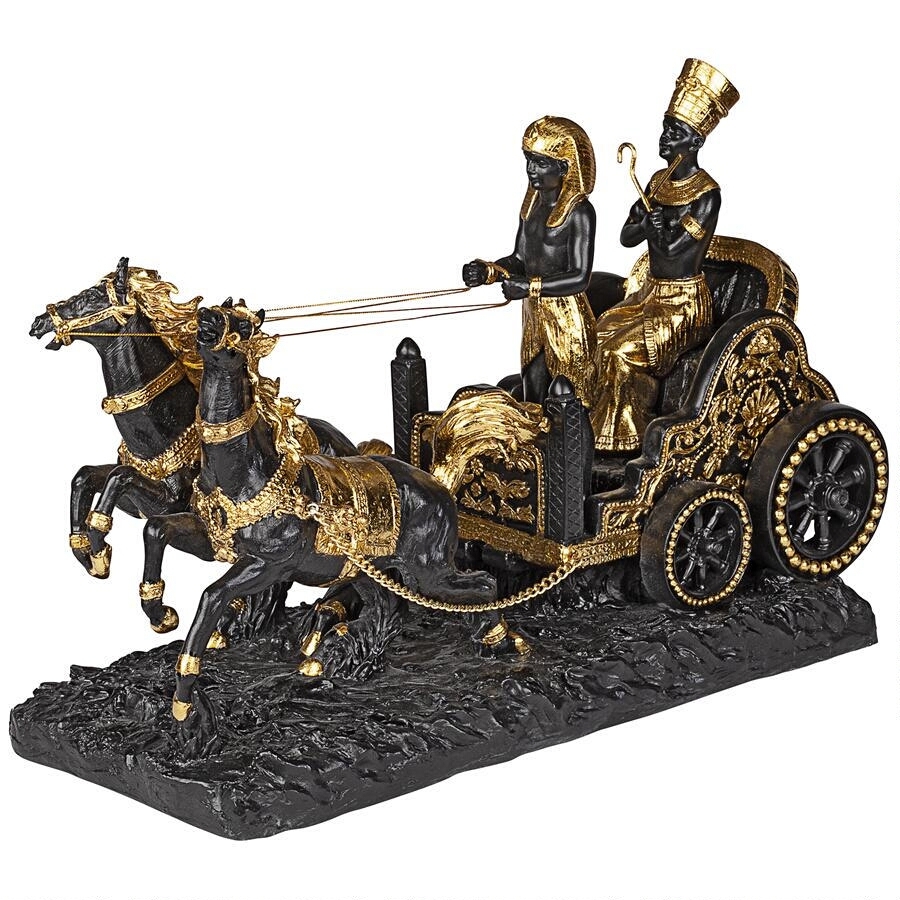 古代エジプト・ファラオの2頭立て馬車 エジプト式戦車チャリオット戦争エスニック置物彫刻インテリア東洋オブジェ装飾品調度品雑貨騎馬