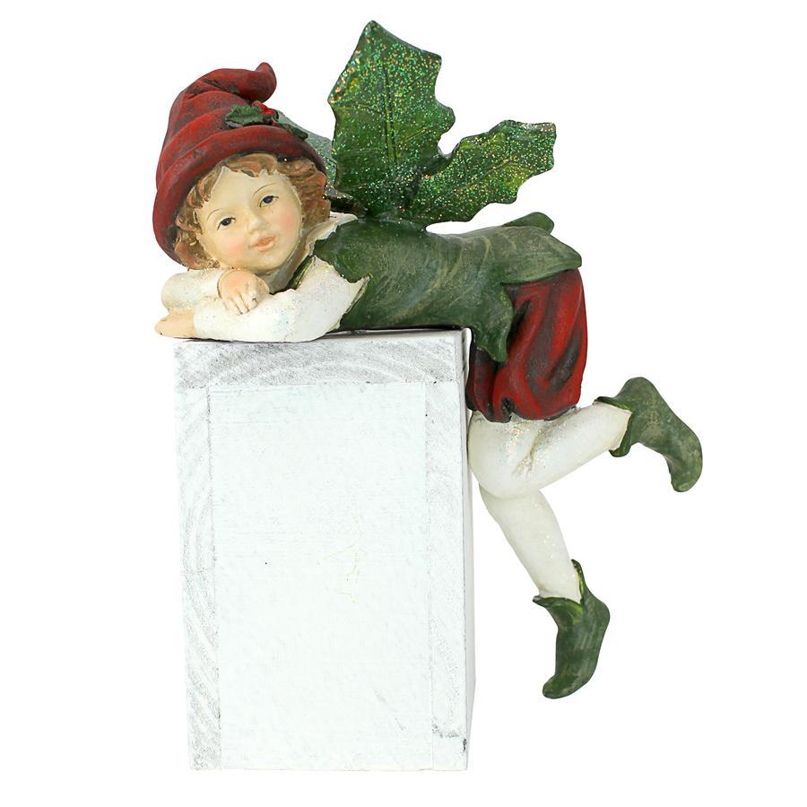 寄りかかるクリスマスの妖精　インテリア置物オブジェヴィンテージ風彫像雑貨フィギュア小物ホームデコ洋風装飾品西洋彫刻エルフピクシー