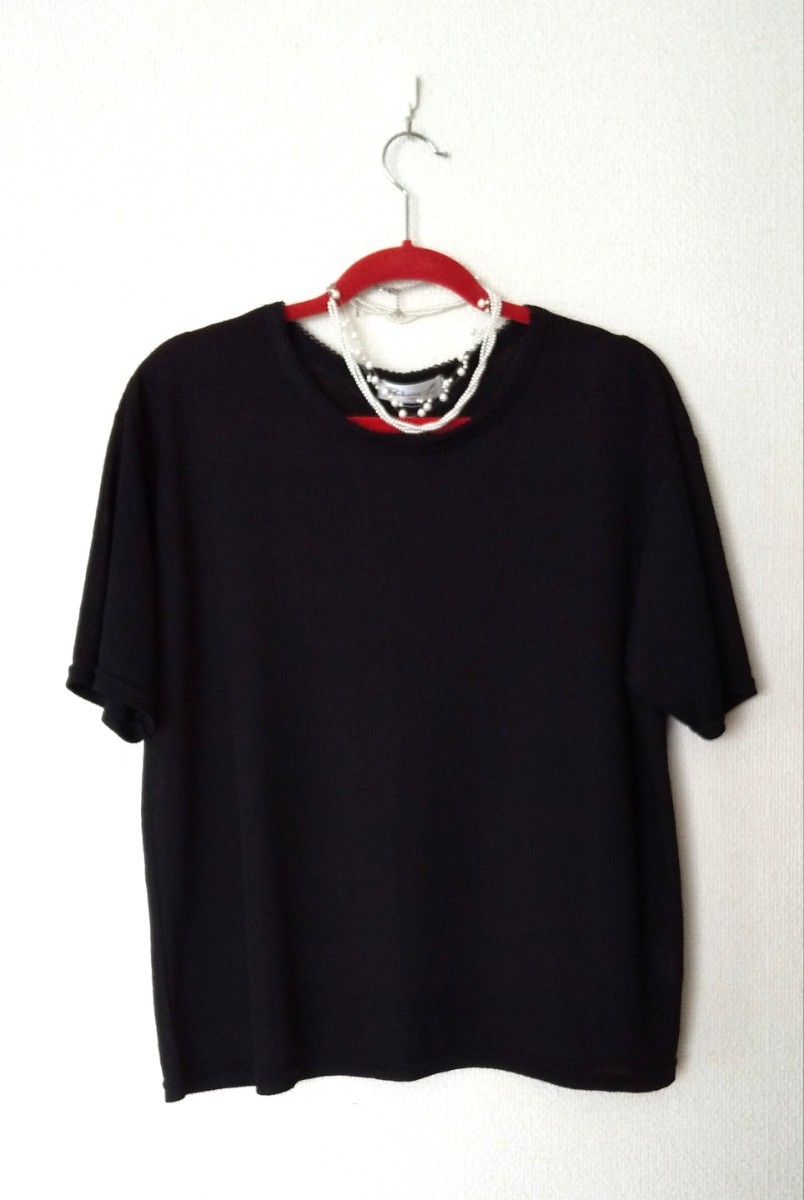 【美品】4L★半袖ニットトップス★黒★ゆったり涼しい♪シンプルデザイン Tシャツ