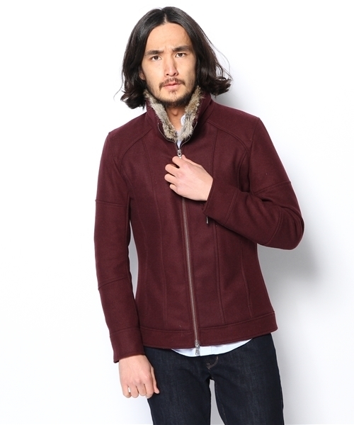 新品】 TETE HOMME ラビットファー ウール メルトン コート / タイト