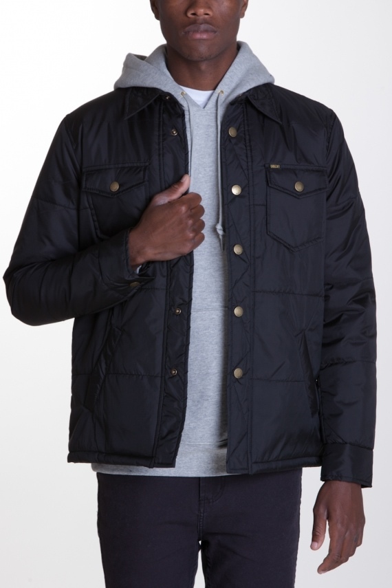 【送料無料・新品】US限定 OBEY Campbell Overshirt Jacket/Black S オベイ ライトダウンジャケット ブラック アウター 黒 キルティング