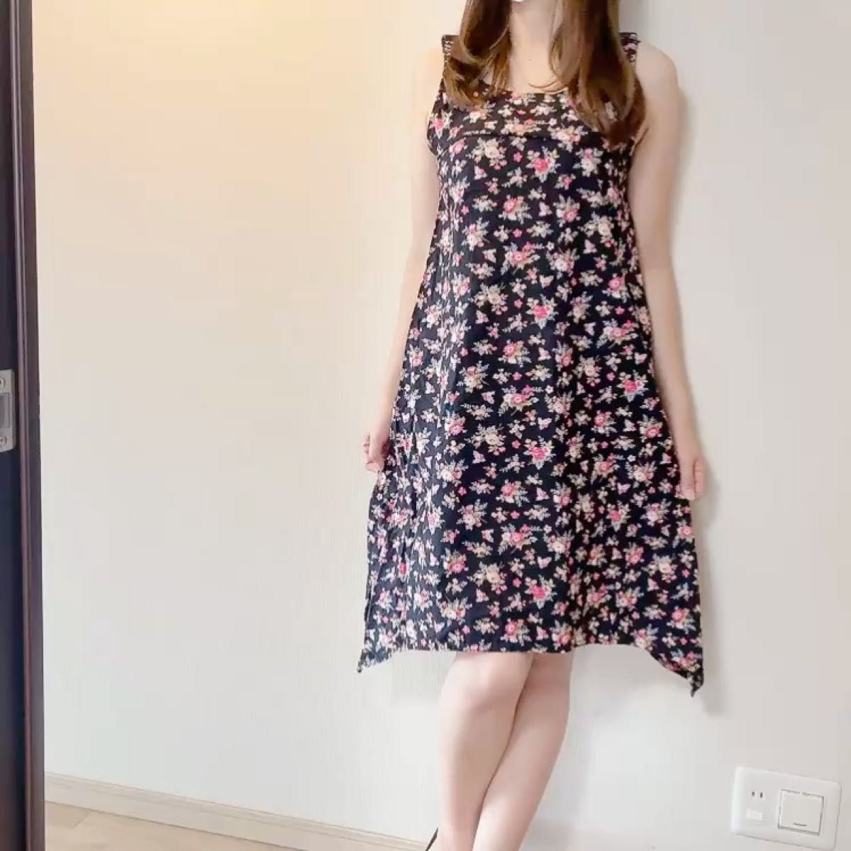レディース ミニワンピース M~Lサイズ ノースリーブ 花柄