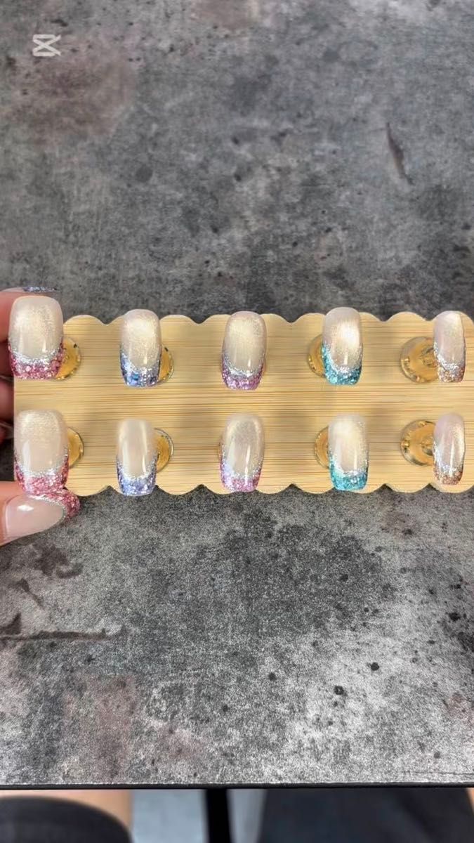 *フレンチマグネット 彩* ハンドメイド マグネットジェルネイルチップ Sサイズ ミディアムスクエア【現品販売】