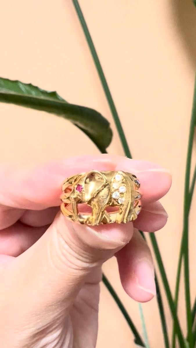 K18 18金 750 ジュエリーマキ ゾウ 象 リング 指輪 ルビー ダイヤ