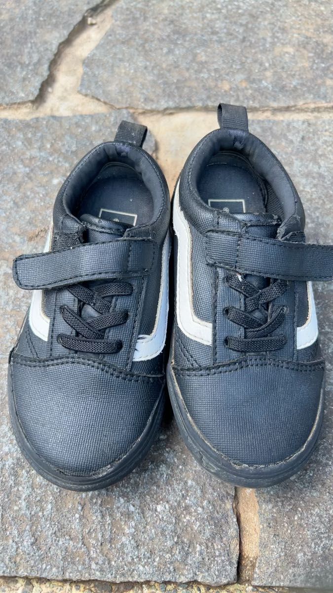 VANS キッズ スニーカー 黒 マジックテープ やや傷や汚れあり 15cm